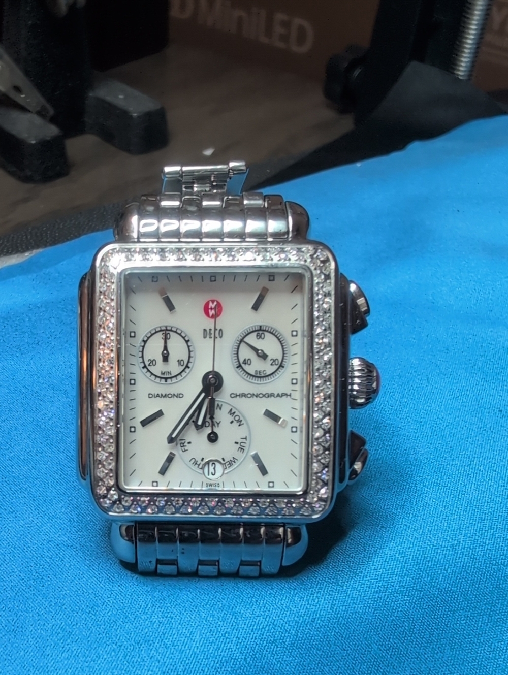 Michele deco  Stainless Steel Case And .60CT Diamond Accents Bracelet Watch